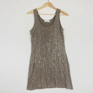 Kaos Italy Tan Sequin Swirl Mini Sleeveless Sheath Bodycon Dress Women's Medium